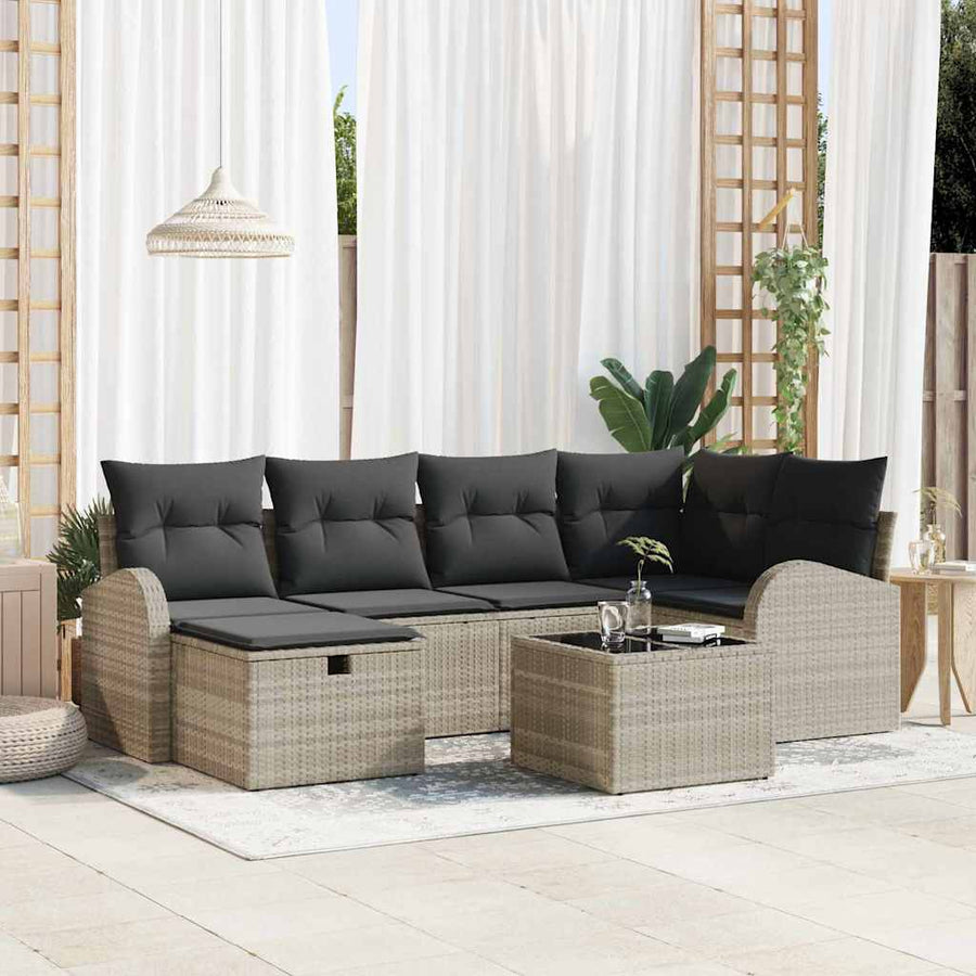 Tuin Sofa Set met kussen met opslag 7 pcs Lichtgrijs Poly riet