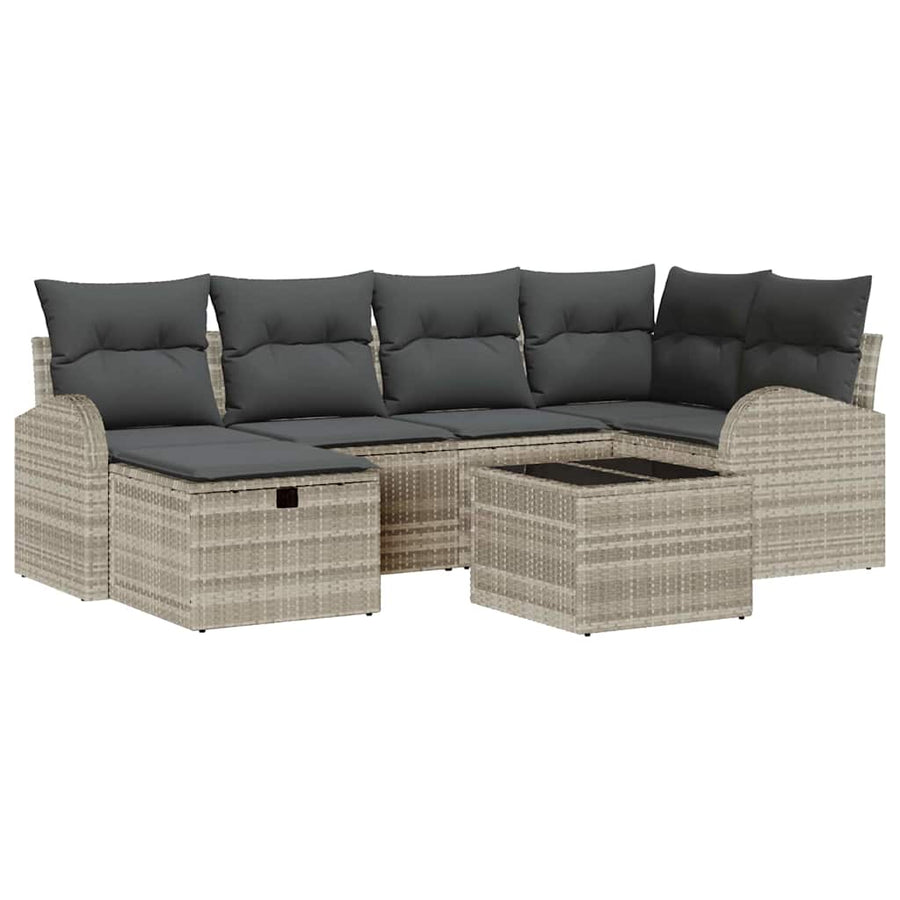 Tuin Sofa Set met kussen met opslag 7 pcs Lichtgrijs Poly riet
