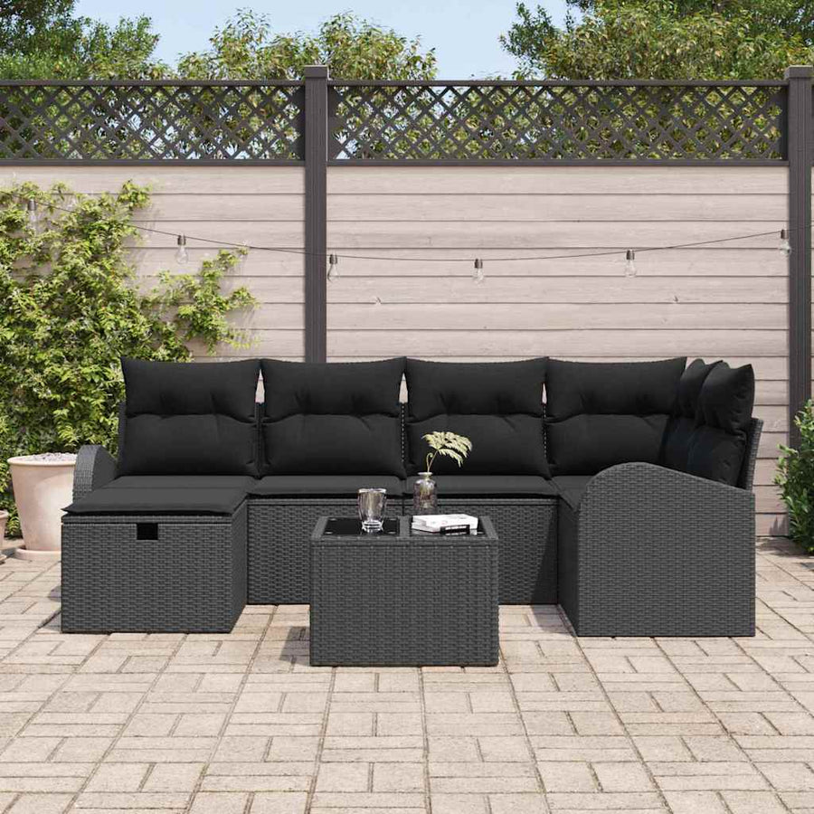 Tuin Sofa Set met kussen met opslag 7 pcs Zwart Poly riet