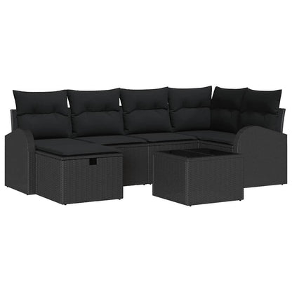 Tuin Sofa Set met kussen met opslag 7 pcs Zwart Poly riet