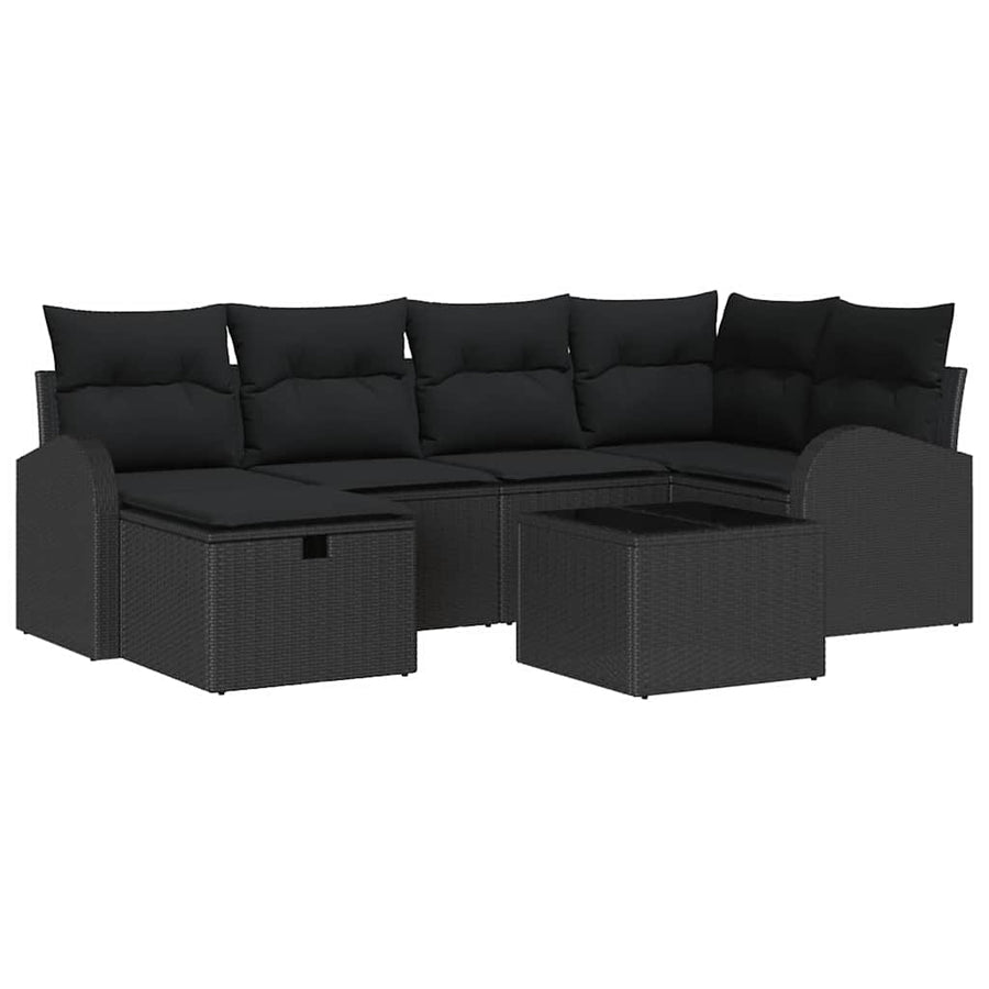Tuin Sofa Set met kussen met opslag 7 pcs Zwart Poly riet
