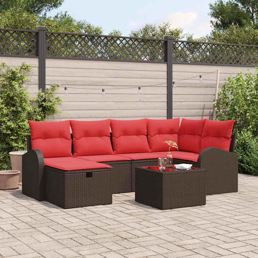 Tuin Sofa Set met kussen met opslag 7 pcs Bruin poly rattan