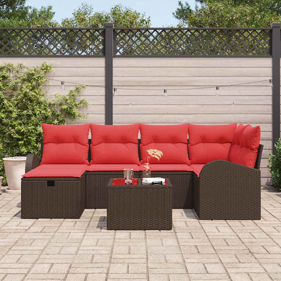 Tuin Sofa Set met kussen met opslag 7 pcs Bruin poly rattan