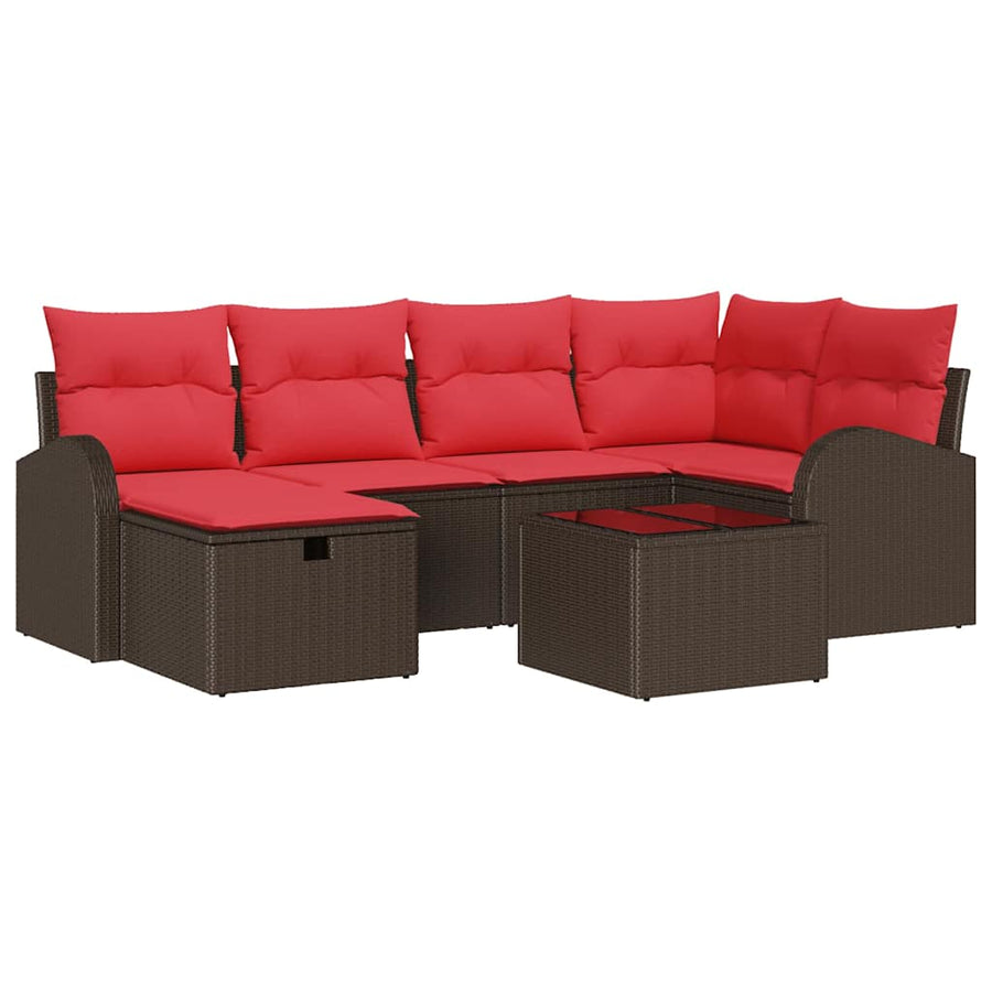Tuin Sofa Set met kussen met opslag 7 pcs Bruin poly rattan