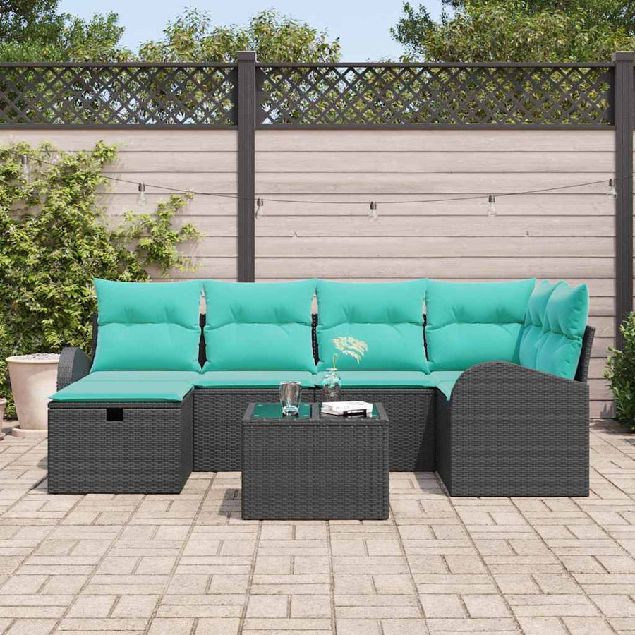 Tuin Sofa Set met kussen met opslag 7 pcs Zwart Poly riet