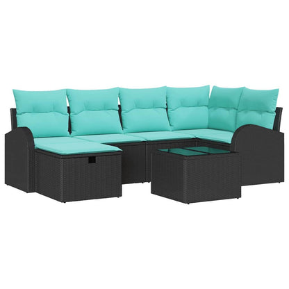 Tuin Sofa Set met kussen met opslag 7 pcs Zwart Poly riet
