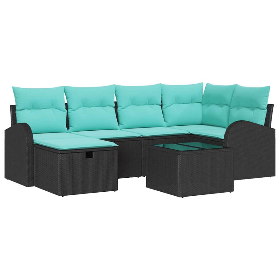Tuin Sofa Set met kussen met opslag 7 pcs Zwart Poly riet