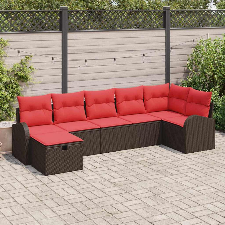 Tuin Sofa Set met kussen met opslag 7 pcs Bruin poly rattan
