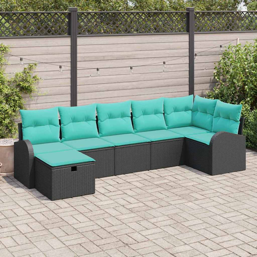 Tuin Sofa Set met kussen met opslag 7 pcs Zwart poly rattan