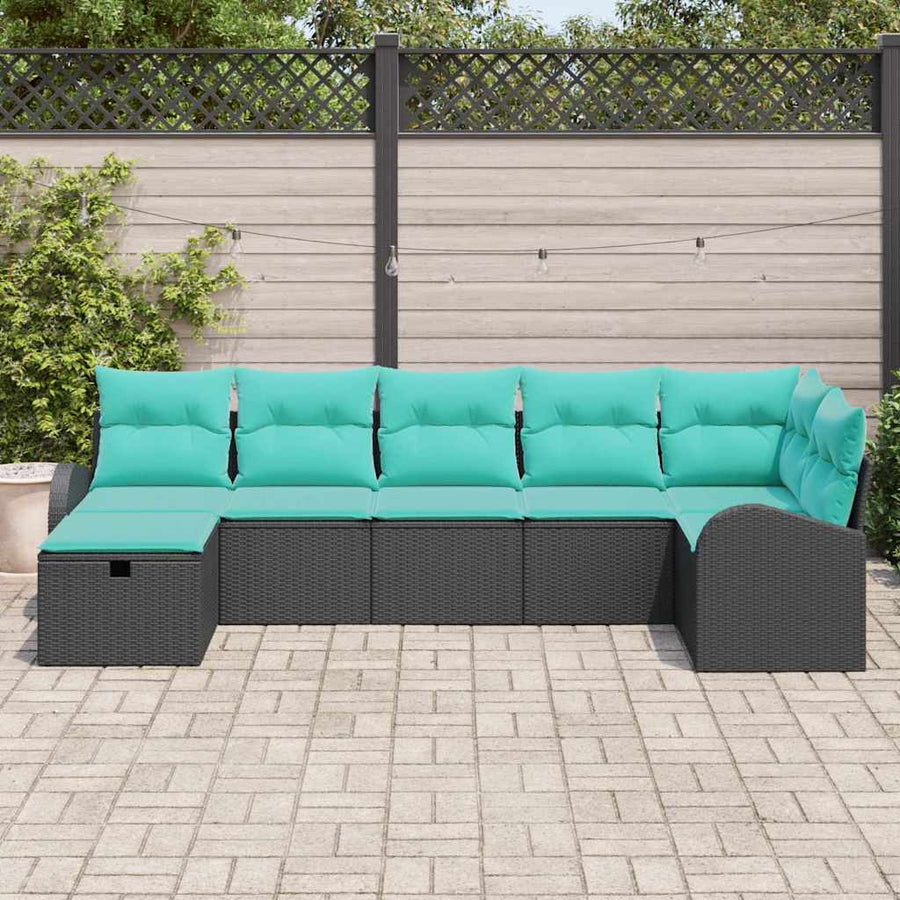 Tuin Sofa Set met kussen met opslag 7 pcs Zwart poly rattan