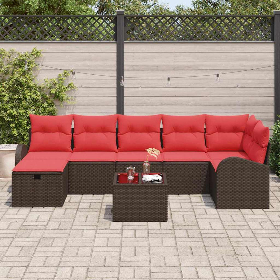 Tuin Sofa Set met kussen met opslag 8 pcs Bruin poly rattan