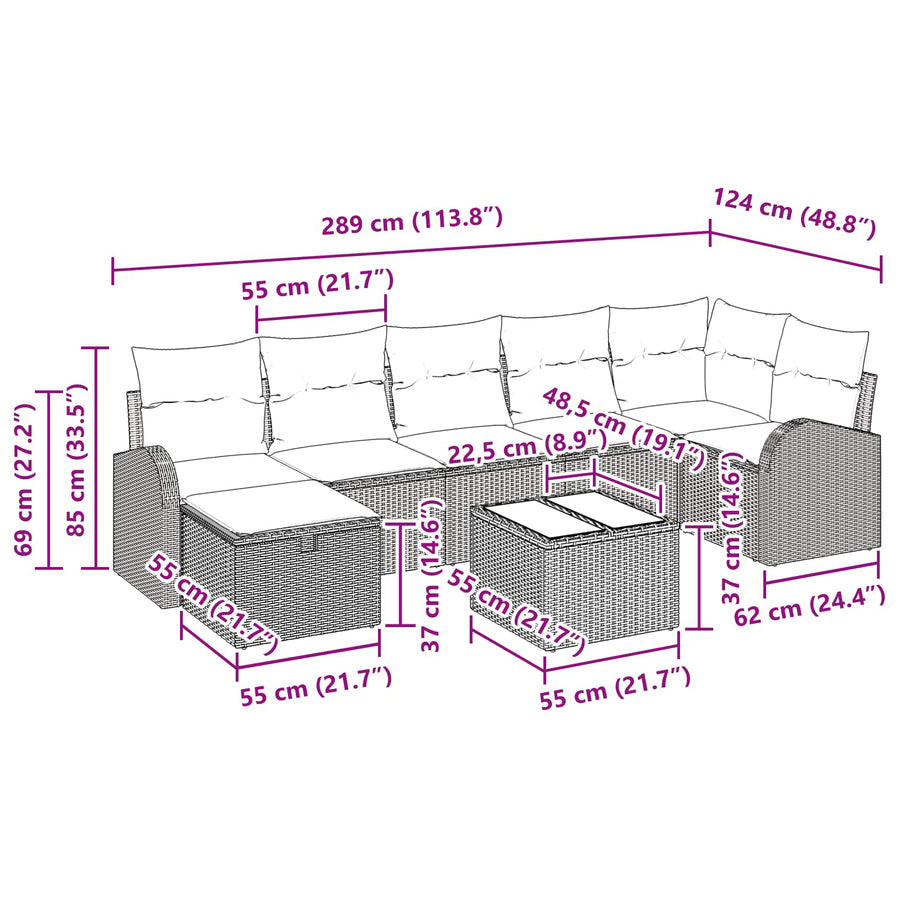 Tuin Sofa Set met kussen met opslag 8 pcs Bruin poly rattan