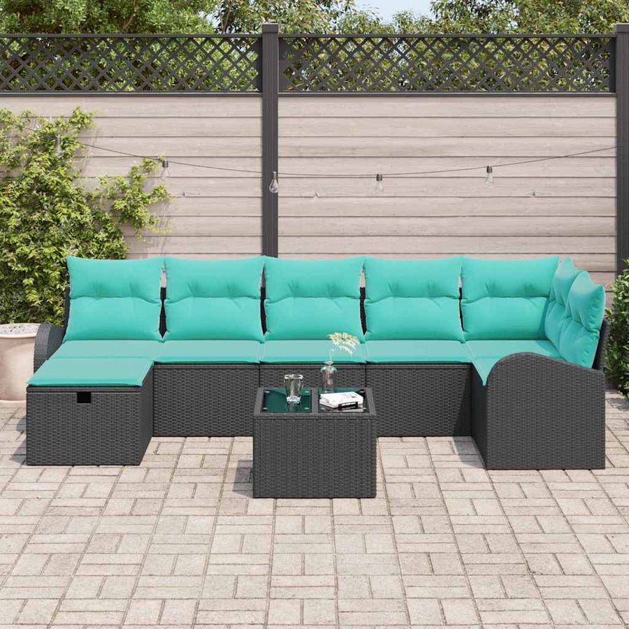 Tuin Sofa Set met kussen met opslag 8 pcs Zwart Poly riet