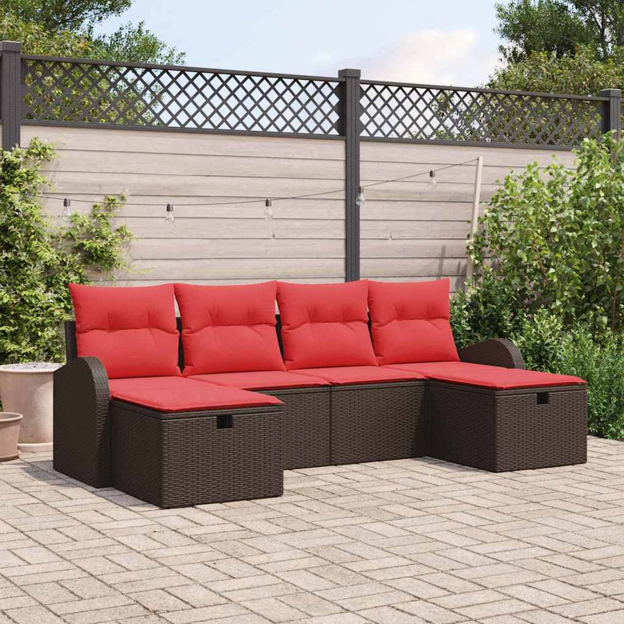 Tuin Sofa Set met kussen met opslag 6 pcs Bruin poly rattan