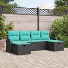 Tuin loungeset 6 personen poly rattan zwart met opbergkussens