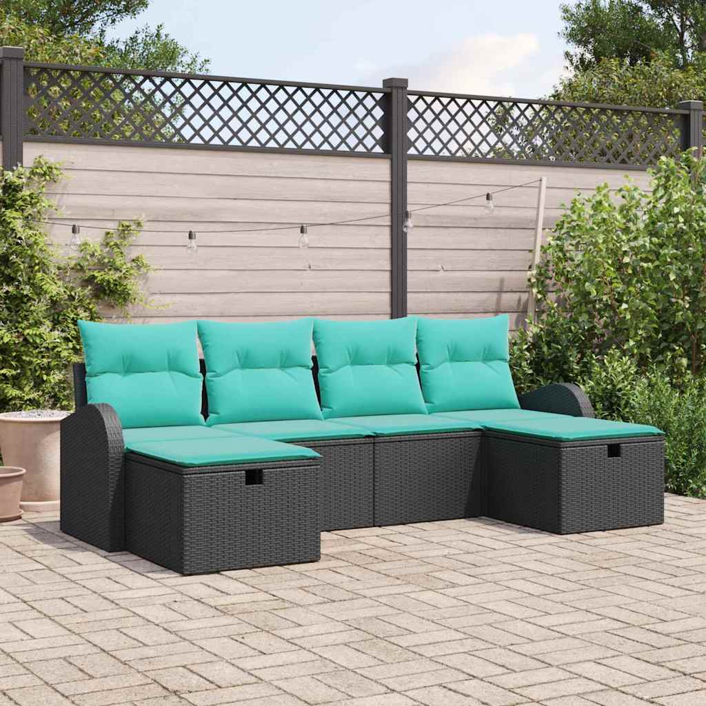 Tuin Sofa Set met kussen met opslag 6 pcs Zwart poly rattan
