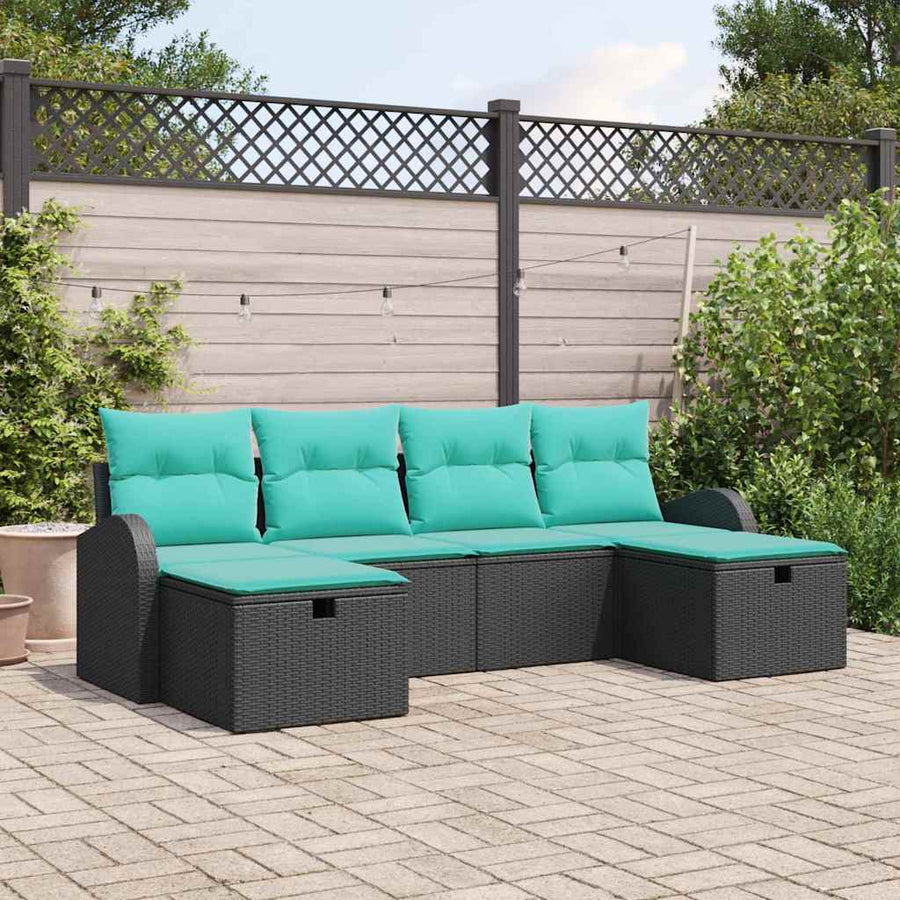Tuin Sofa Set met kussen met opslag 6 pcs Zwart poly rattan
