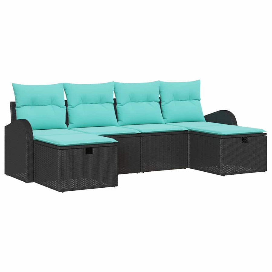 Tuin Sofa Set met kussen met opslag 6 pcs Zwart poly rattan