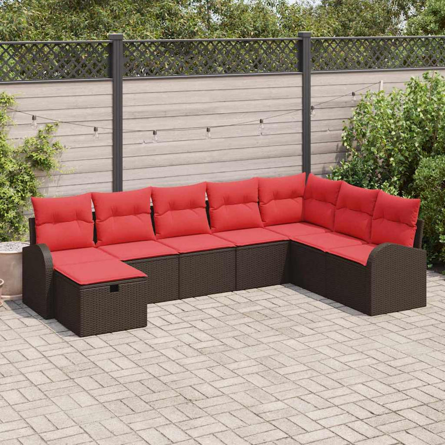 Tuin Sofa Set met kussen met opslag 8 pcs Bruin Poly riet