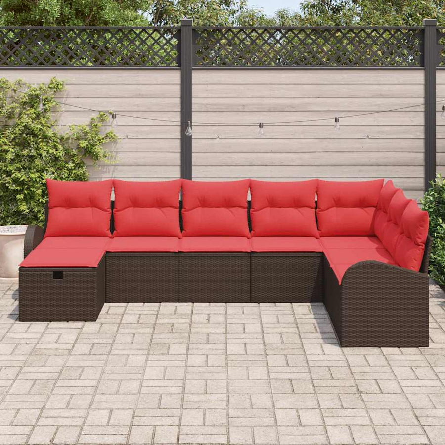 Tuin Sofa Set met kussen met opslag 8 pcs Bruin Poly riet