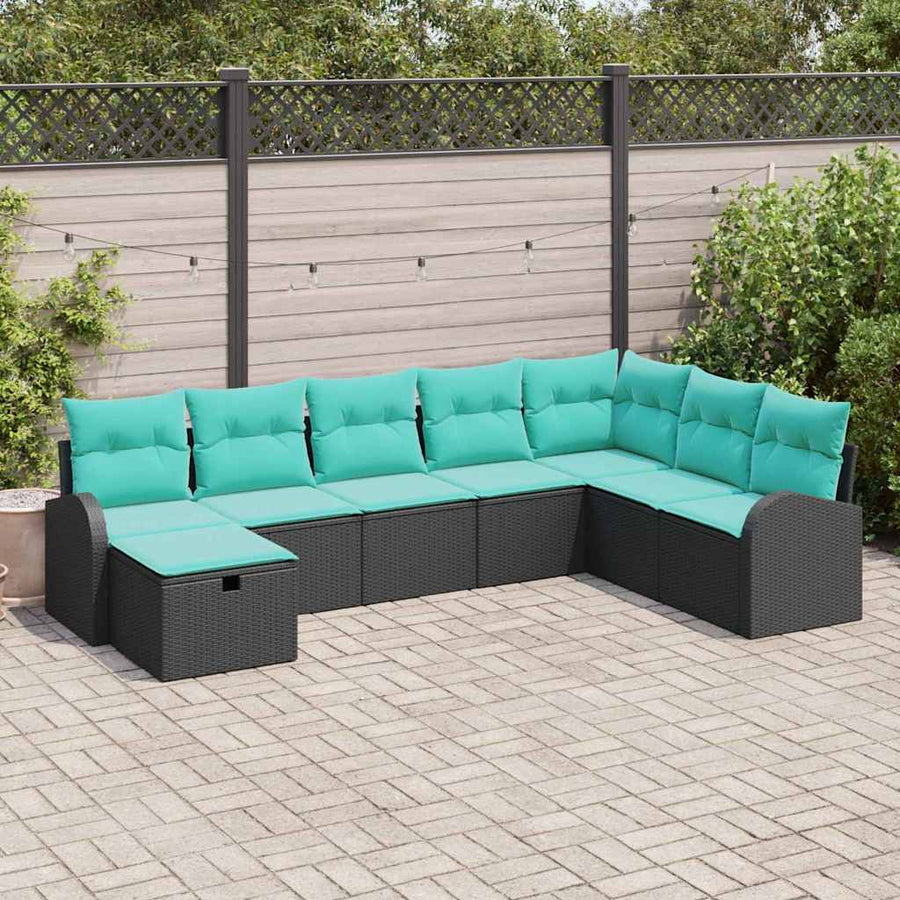 Tuin Sofa Set met kussen met opslag 8 pcs Zwart Poly riet