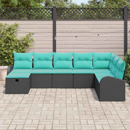 Tuin Sofa Set met kussen met opslag 8 pcs Zwart Poly riet
