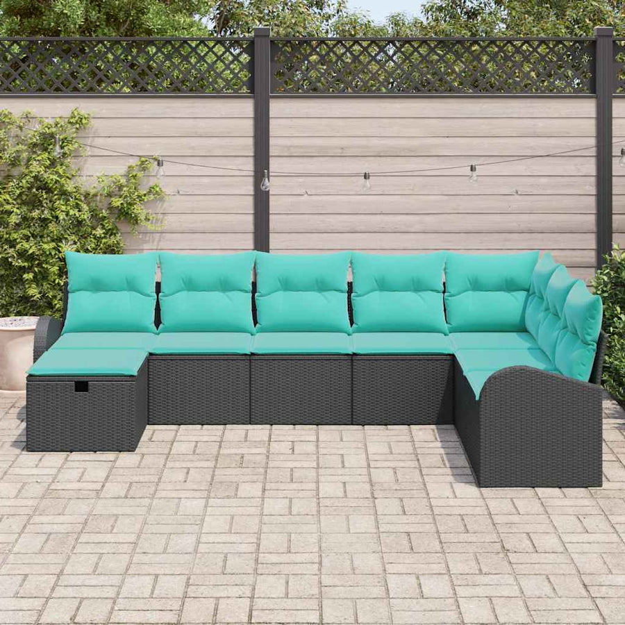 Tuin Sofa Set met kussen met opslag 8 pcs Zwart Poly riet