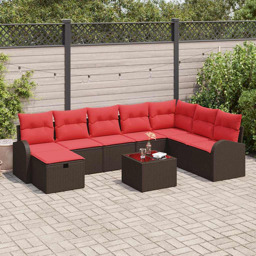Tuin Sofa Set met kussen met opslag 9 pcs Bruin Poly riet
