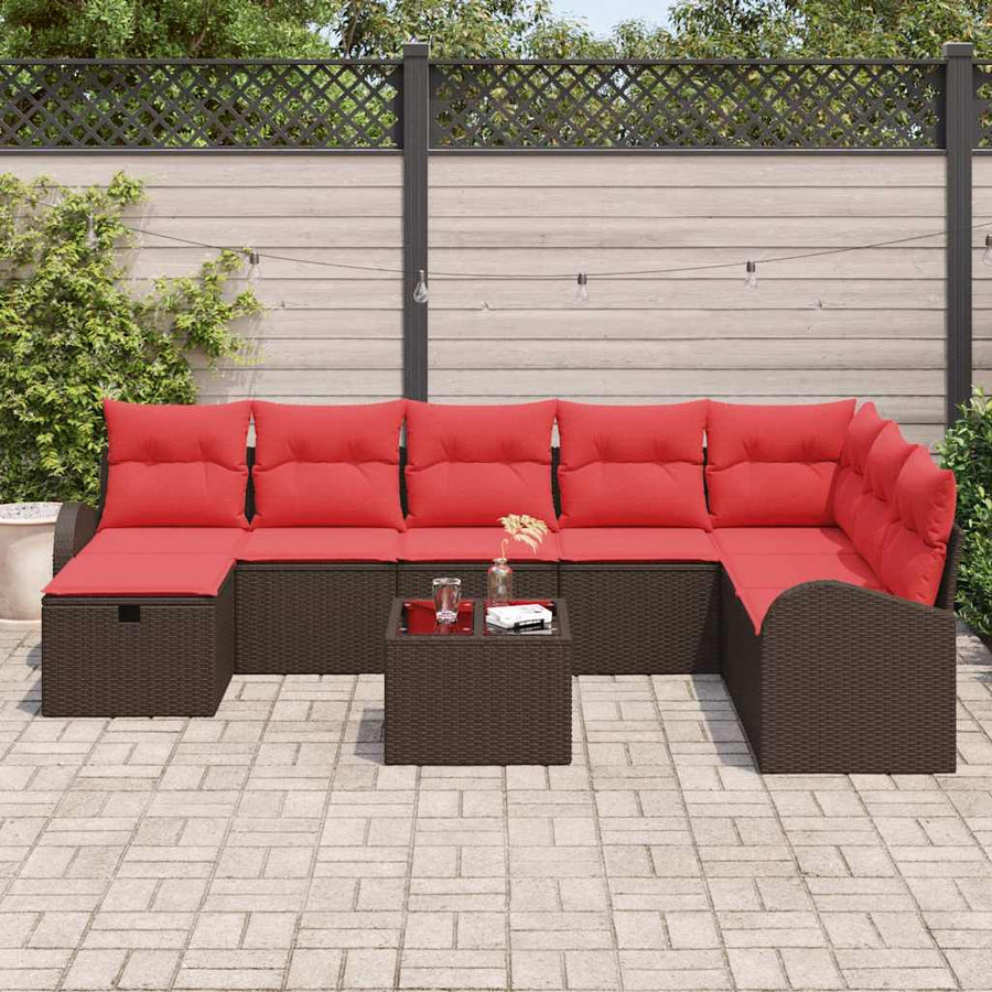Tuin Sofa Set met kussen met opslag 9 pcs Bruin Poly riet