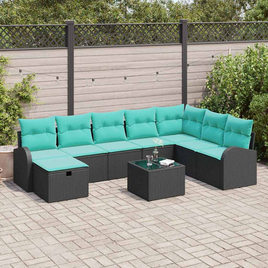 Tuin Sofa Set met kussen met opslag 9 pcs Zwart Poly riet