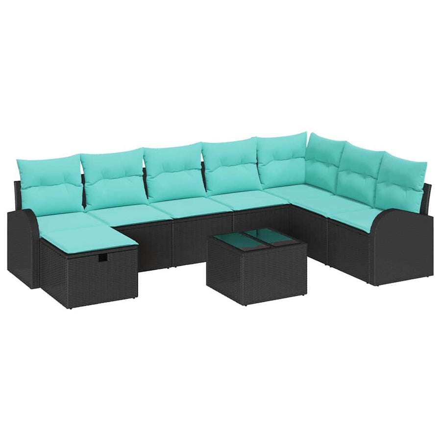 Tuin Sofa Set met kussen met opslag 9 pcs Zwart Poly riet