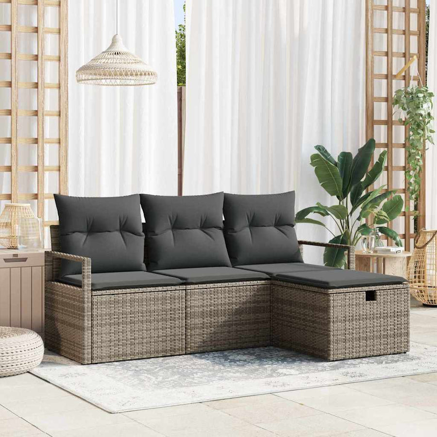Tuin Sofa Set met kussen met opslag 4 pcs Grijs Poly riet