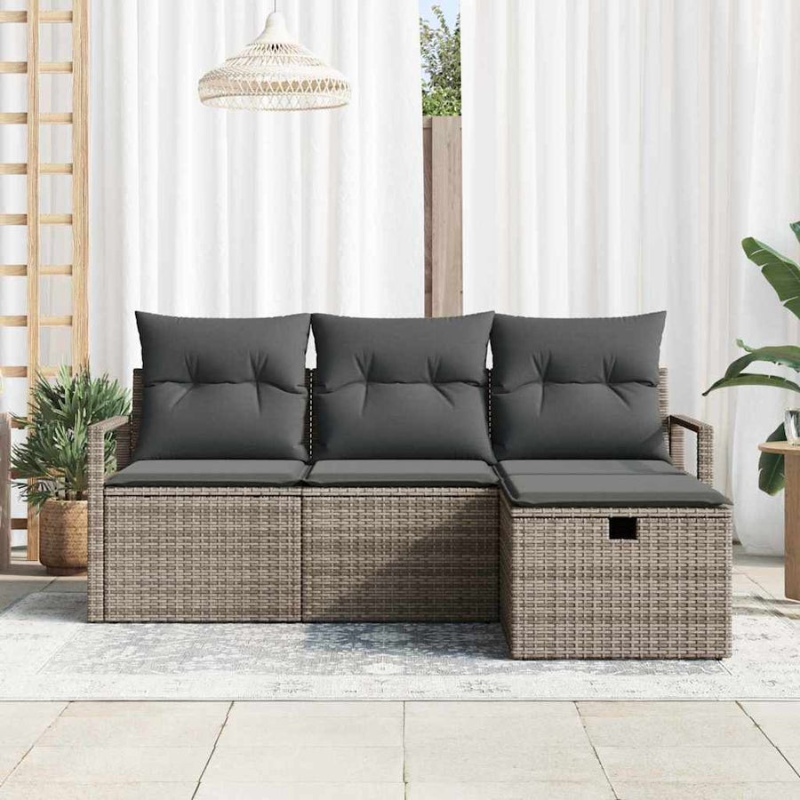 Tuin Sofa Set met kussen met opslag 4 pcs Grijs Poly riet