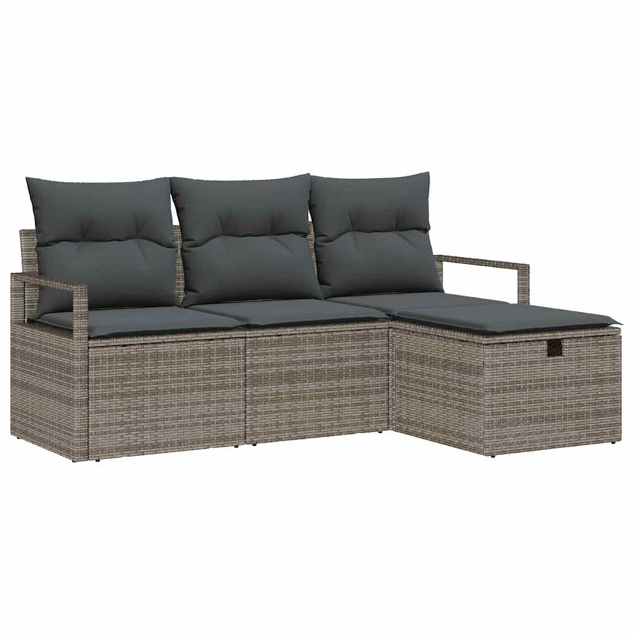 Tuin Sofa Set met kussen met opslag 4 pcs Grijs Poly riet