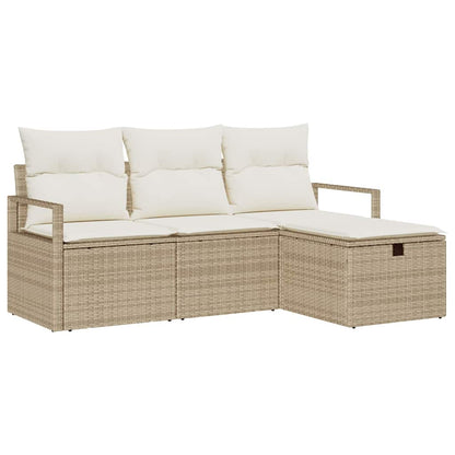 Tuin Sofa Set met kussen met opslag 4 pcs Beige Poly riet