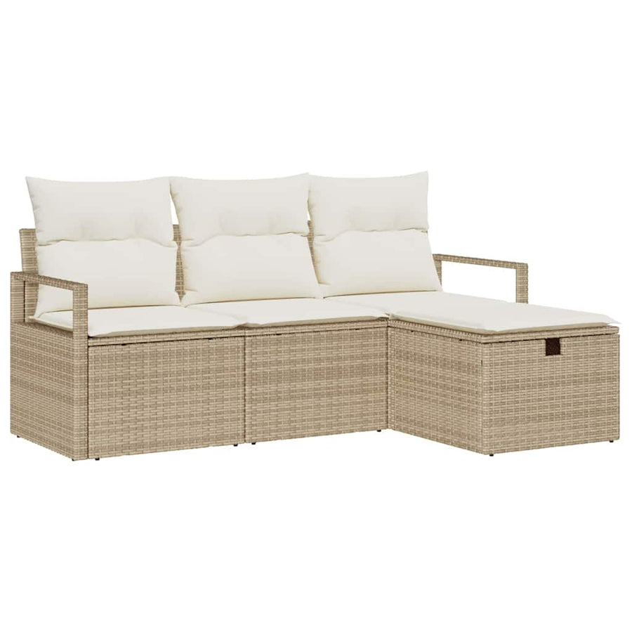 Tuin Sofa Set met kussen met opslag 4 pcs Beige Poly riet