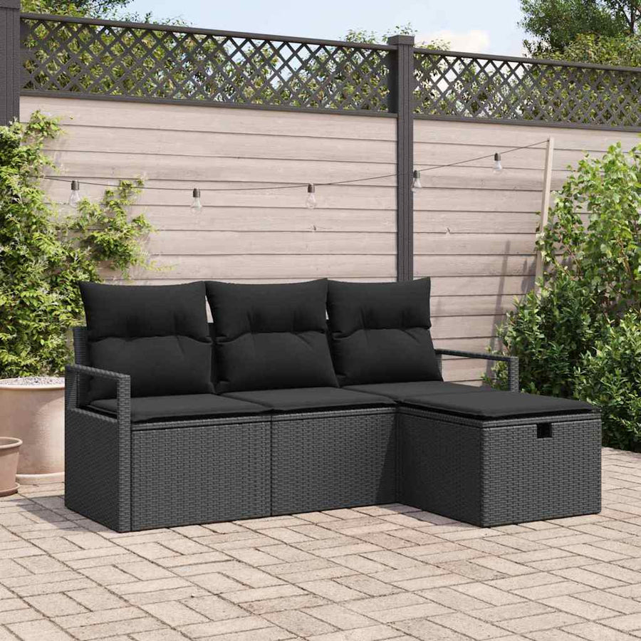 Tuin Sofa Set met kussen met opslag 4 pcs Zwart Poly riet