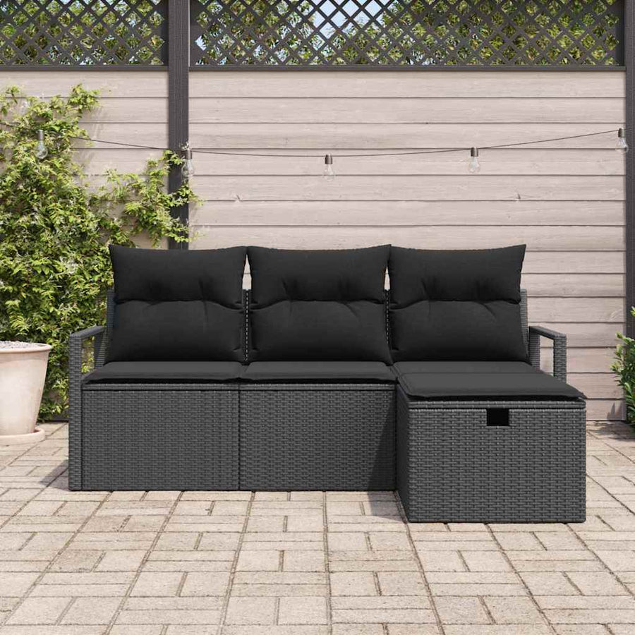 Tuin Sofa Set met kussen met opslag 4 pcs Zwart Poly riet