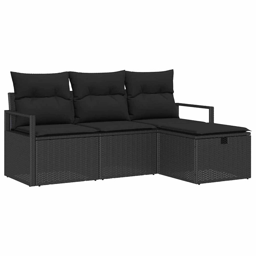Tuin Sofa Set met kussen met opslag 4 pcs Zwart Poly riet