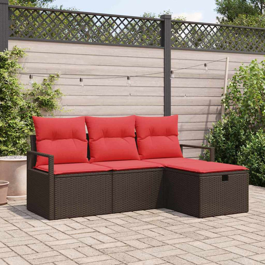 Tuin Sofa Set met kussen met opslag 4 pcs Bruin poly rattan