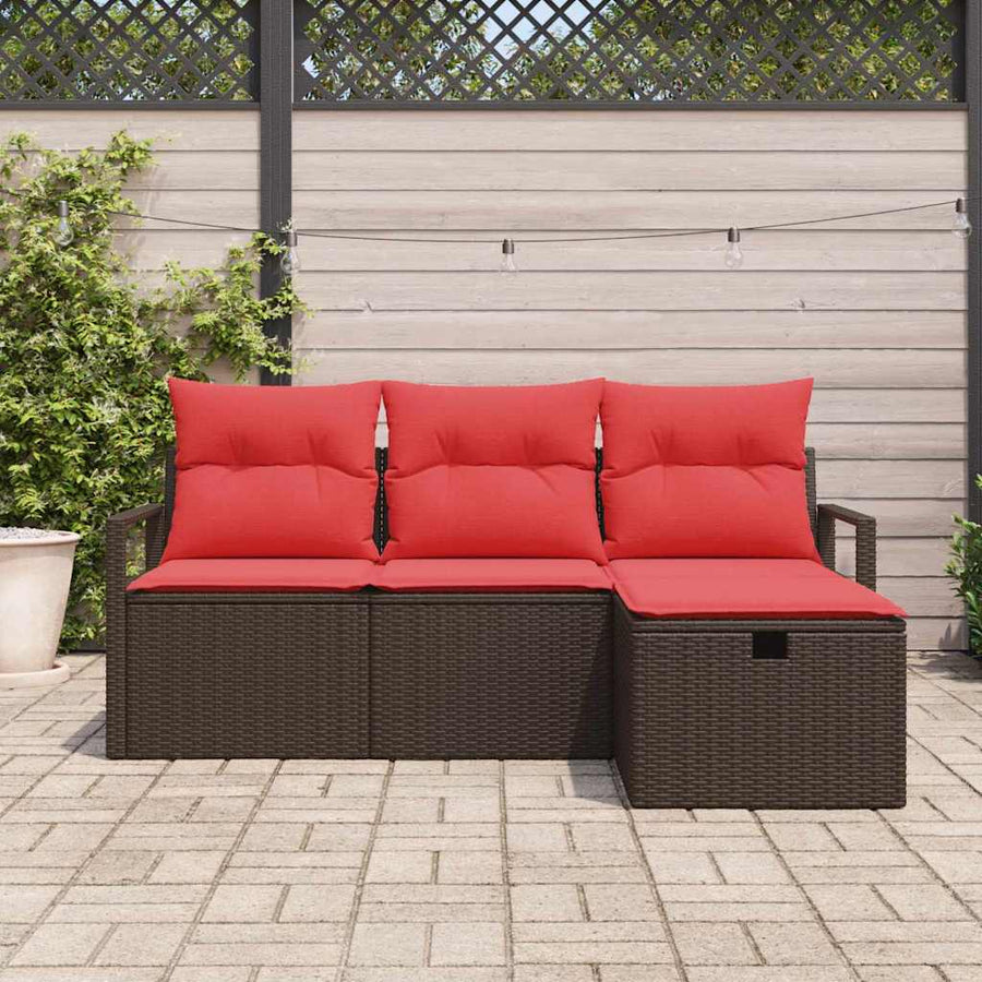 Tuin Sofa Set met kussen met opslag 4 pcs Bruin poly rattan