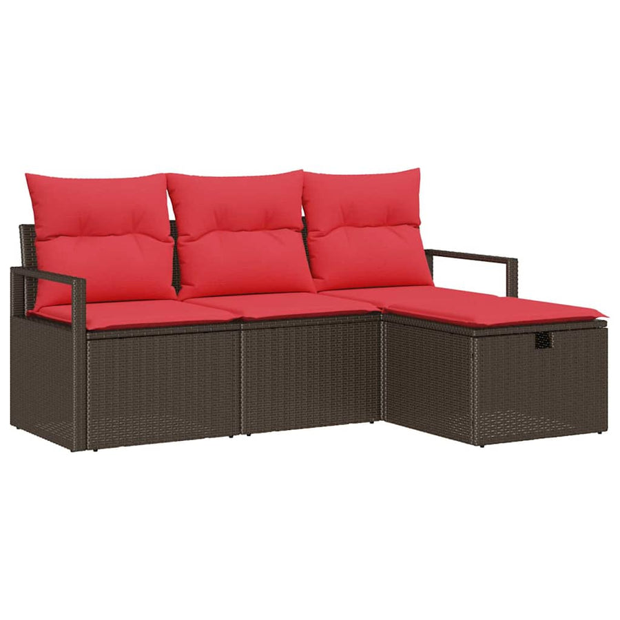Tuin Sofa Set met kussen met opslag 4 pcs Bruin poly rattan