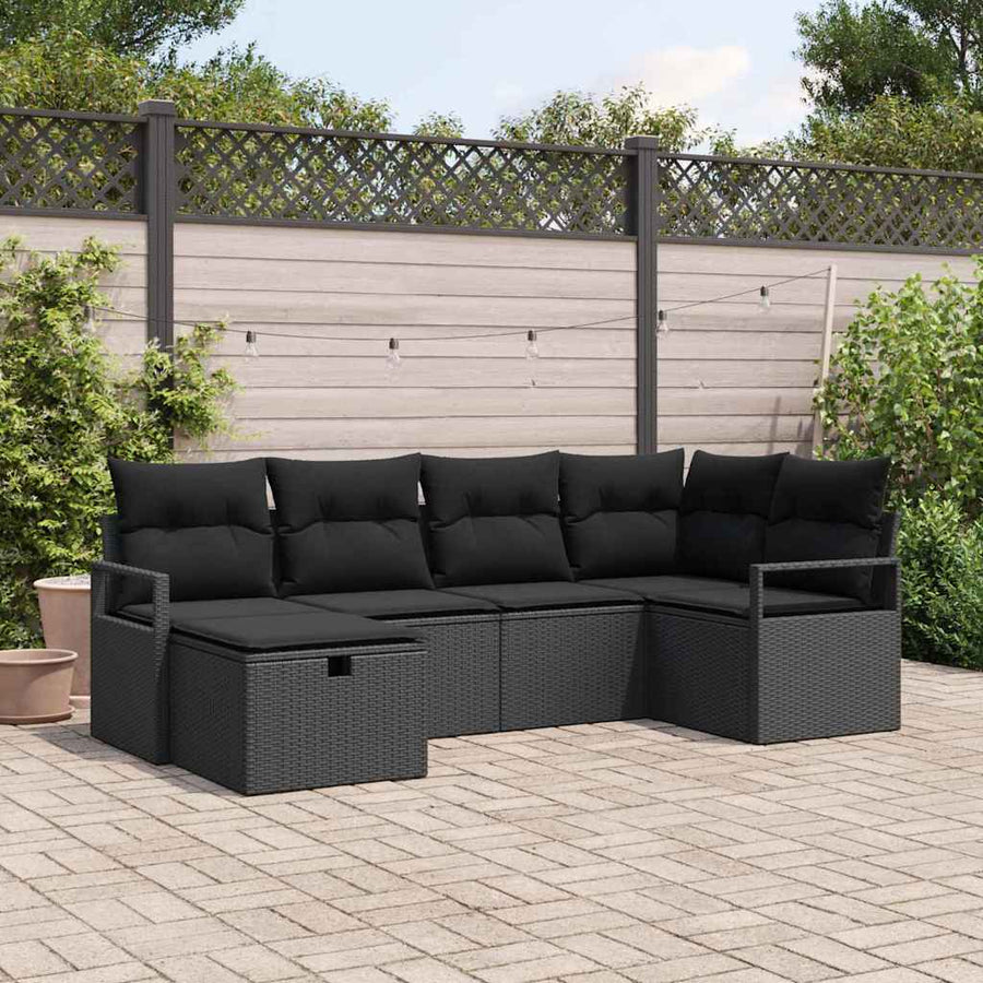 Tuin Sofa Set met kussen met opslag 6 pcs Zwart poly rattan