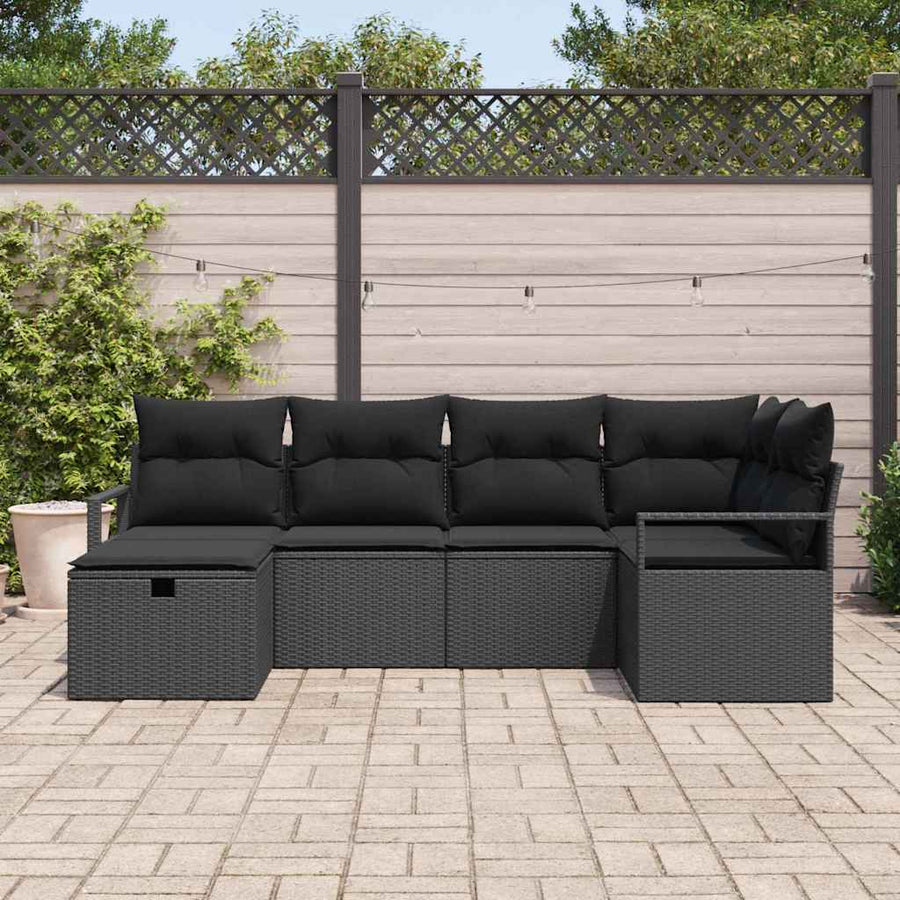 Tuin Sofa Set met kussen met opslag 6 pcs Zwart poly rattan