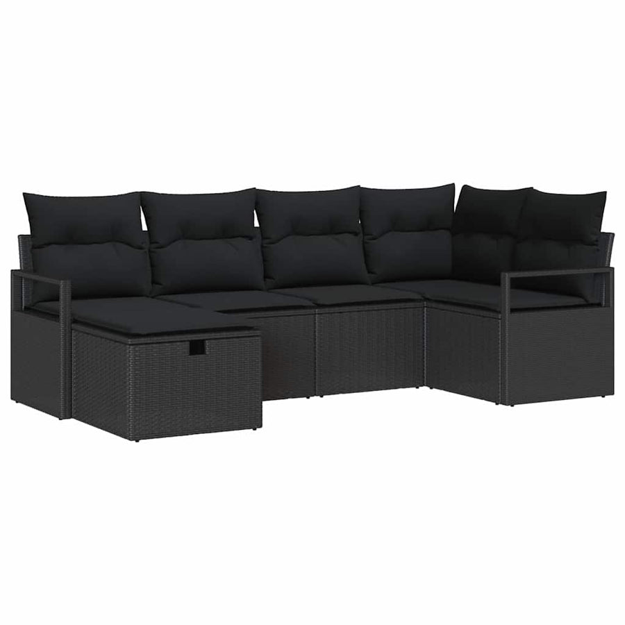 Tuin Sofa Set met kussen met opslag 6 pcs Zwart poly rattan
