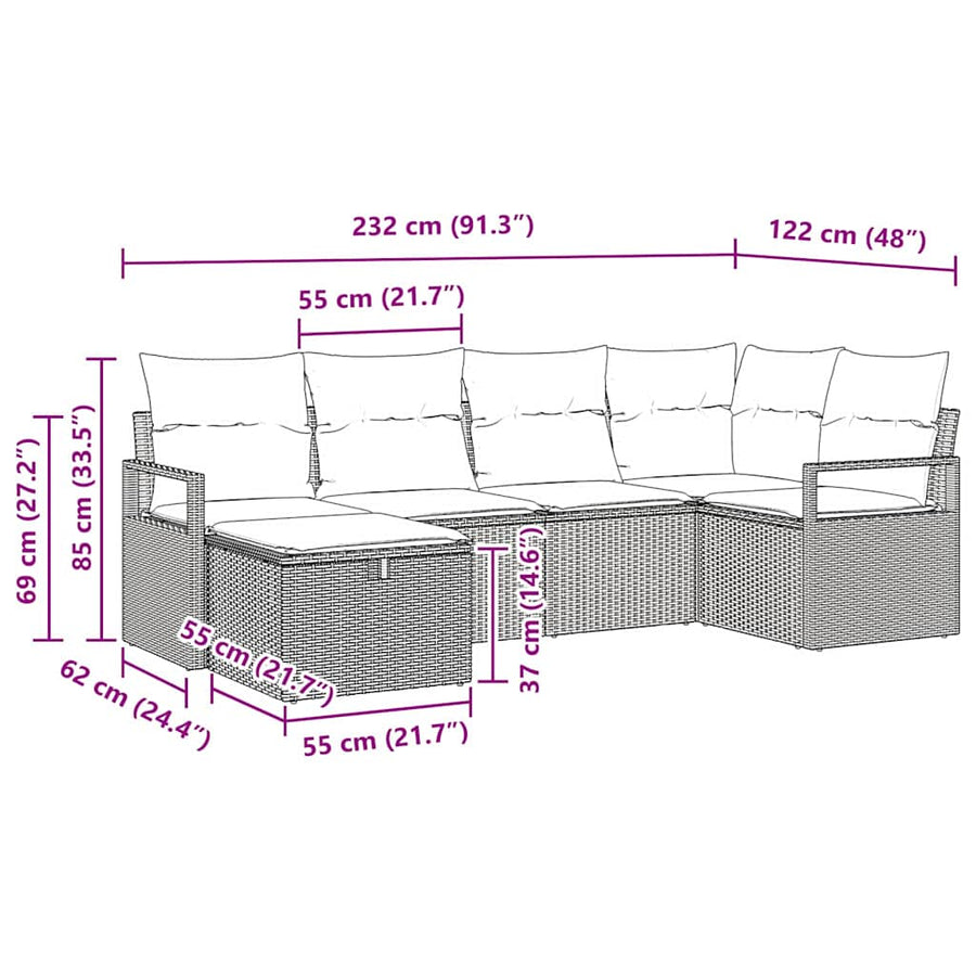 Tuin Sofa Set met kussen met opslag 6 pcs Zwart poly rattan