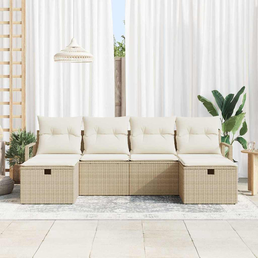 Bankstel met kussen 5 pcs poly rattan