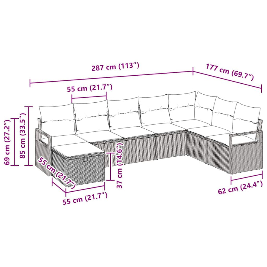 Bankstel met kussen 5 pcs poly rattan