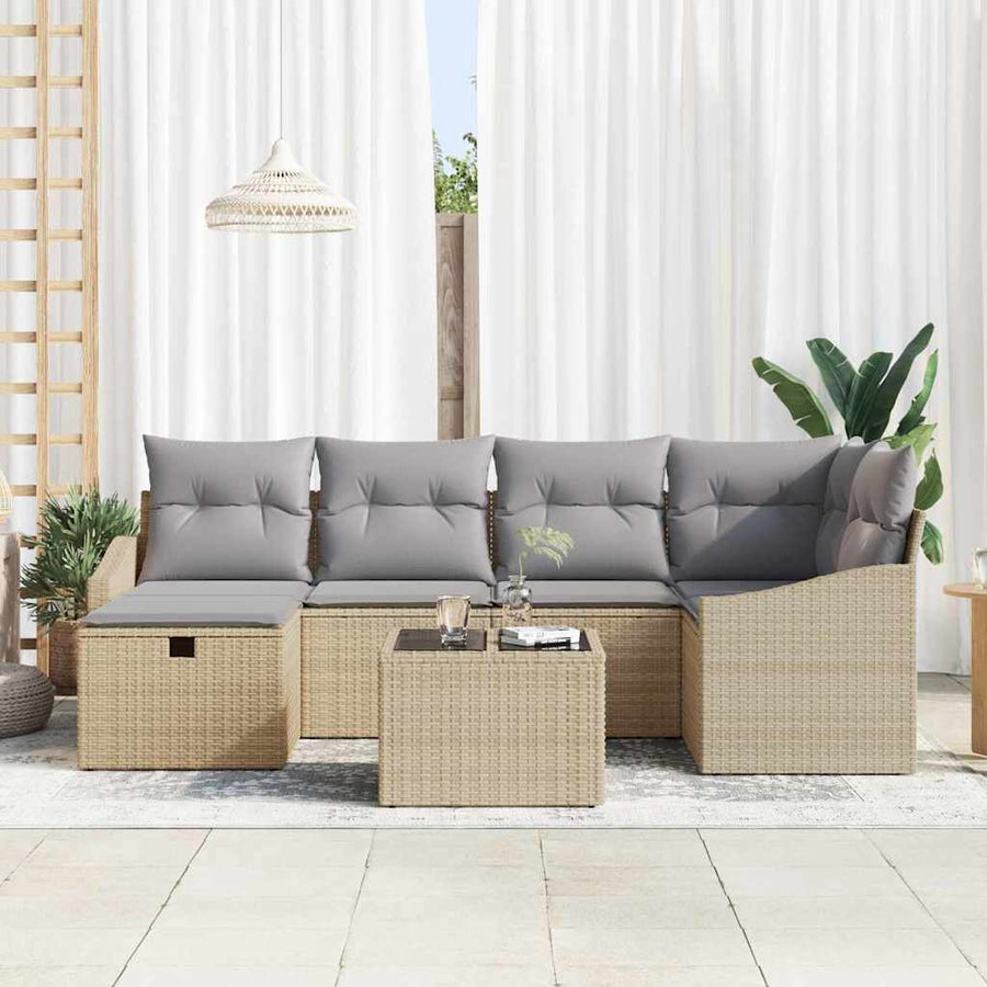 Bankstel met kussen 7 pcs poly rattan