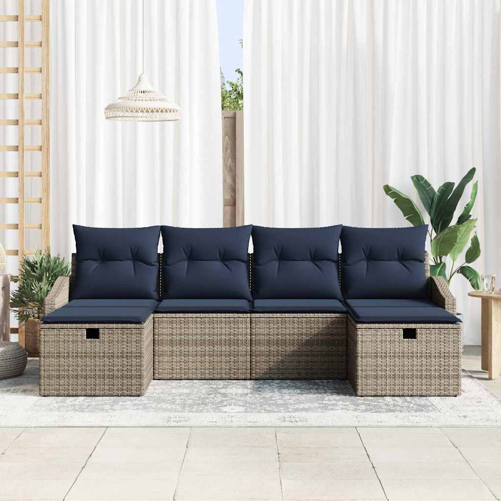 Bankstel met kussen 5 pcs poly rattan